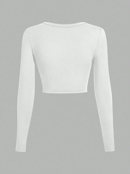 3-Pack Women's U-Neck Cropped Long Sleeve T-Shirts,