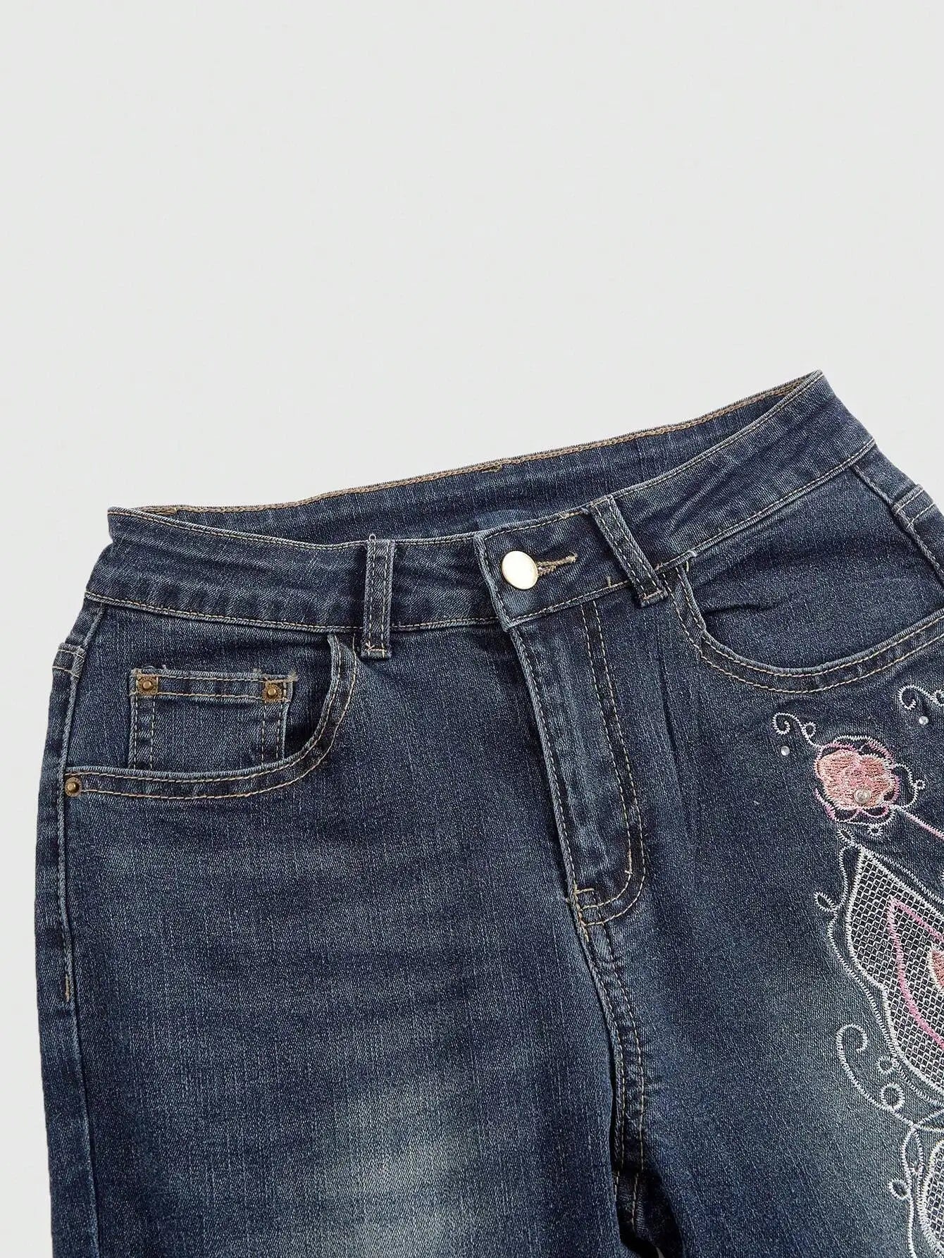 Butterfly Embroidered High Waist Flare Jeans
