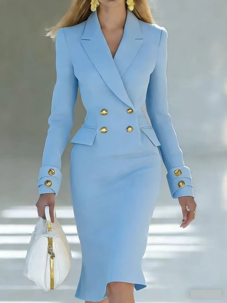 Women Elegant Blazer Double Breasted Dress