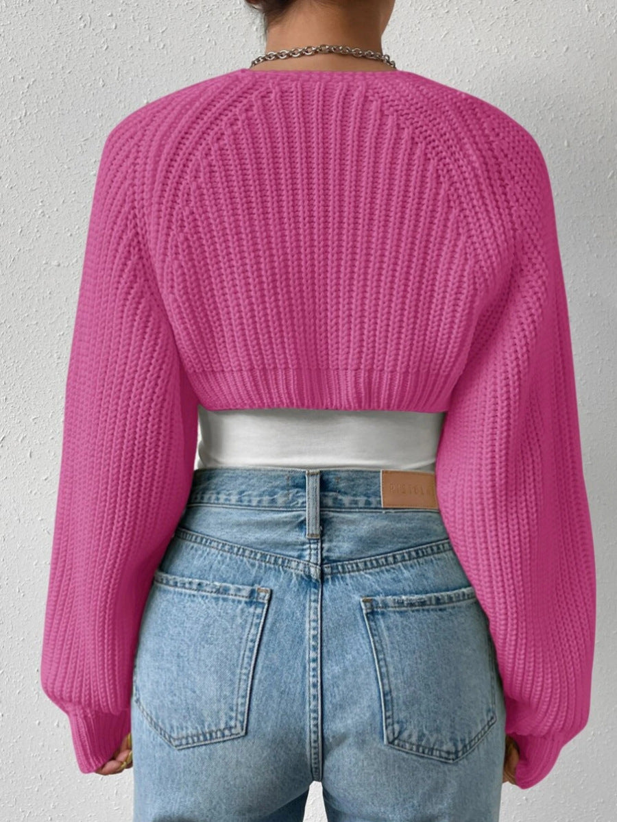 Open Front Cropped Cardigan Long Sleeve