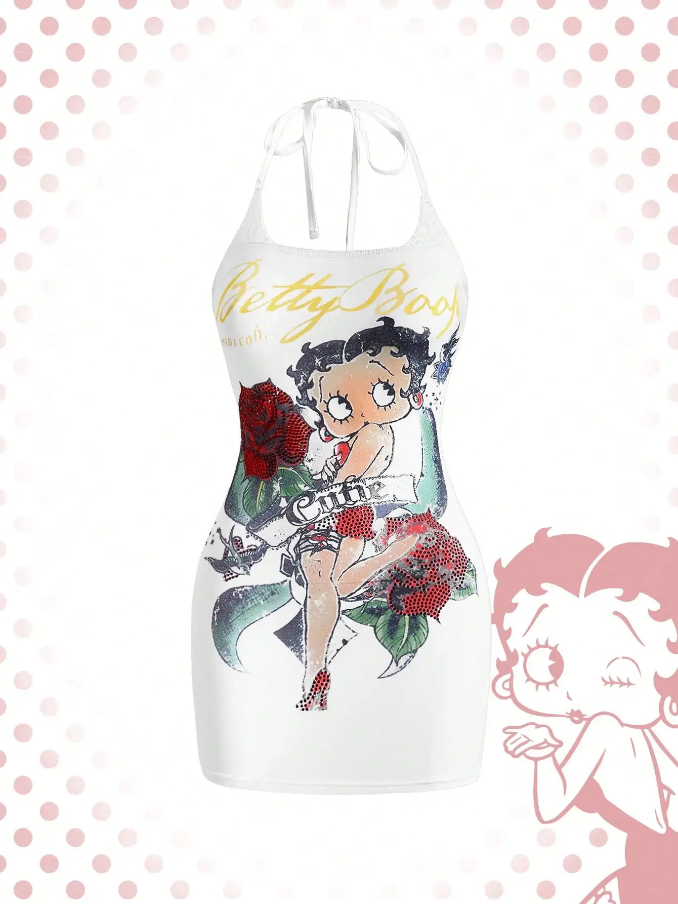 Cartoon Graphic Rhinestone Lace Dress
