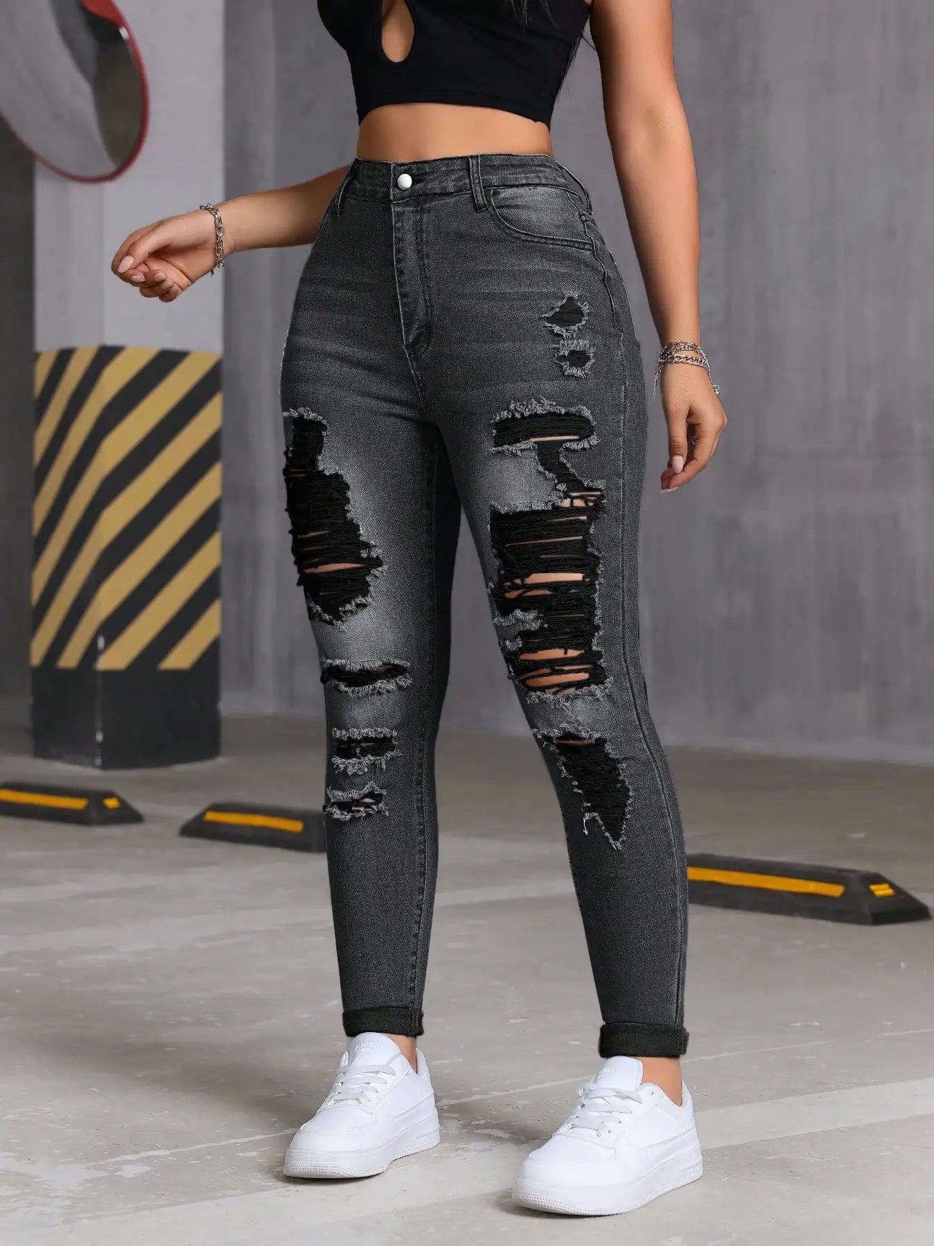 Women's High Waist Distressed Skinny Jeans