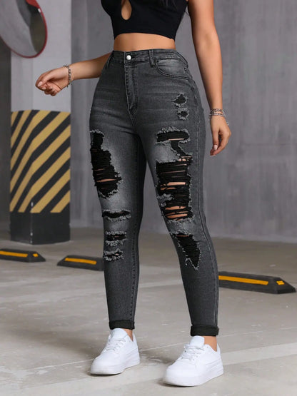 Women's High Waist Distressed Skinny Jeans