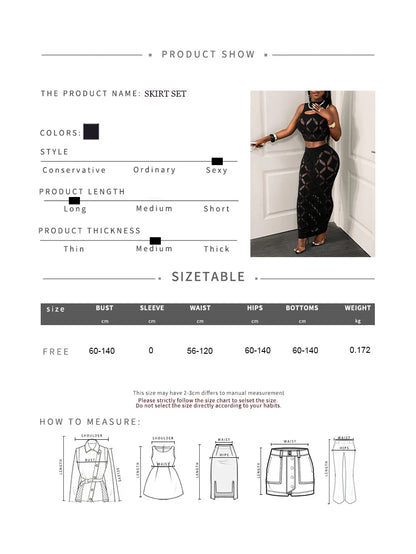 2PCS See-Through Mesh Hollow Out Crop Tank & High Waist