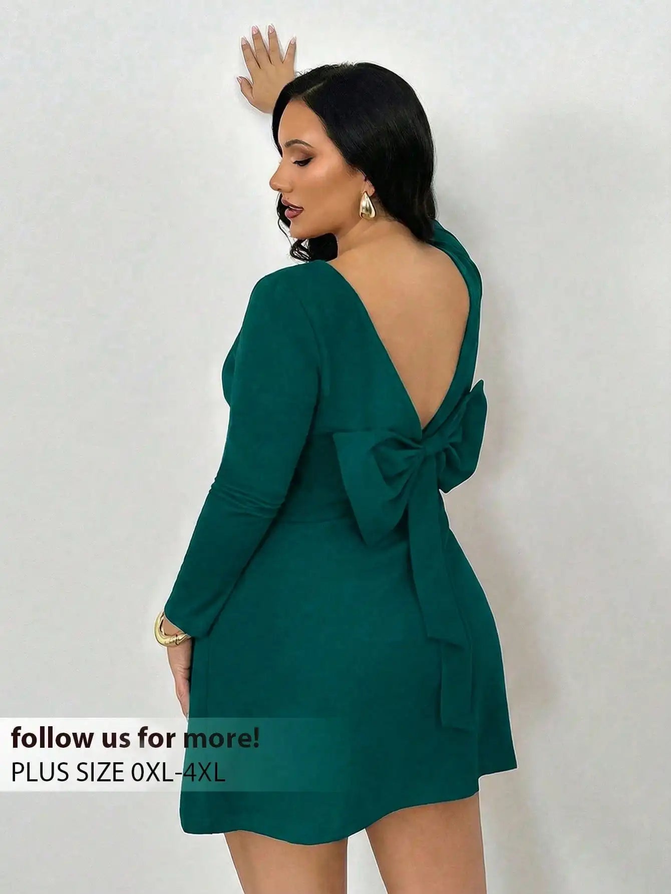 Plus Size Backless Mini Dress with Bow