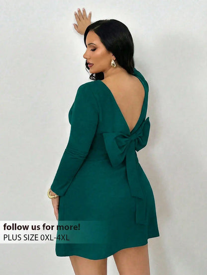 Plus Size Backless Mini Dress with Bow