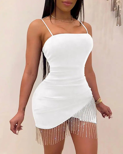 Buttock dress, chest fringe, hot diamond suspenders