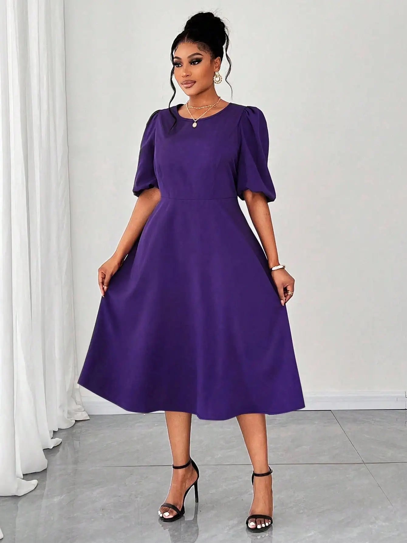 Puff Sleeve Midi Dress