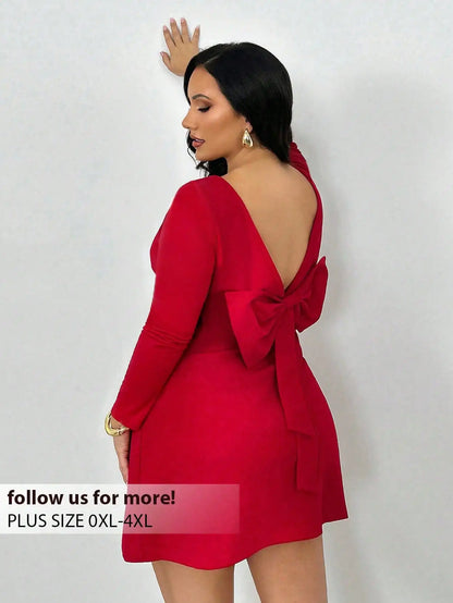 Plus Size Backless Mini Dress with Bow