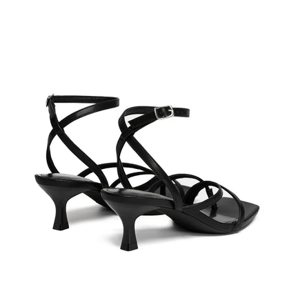 Strappy Kitten Heels Square Toe Sandals
