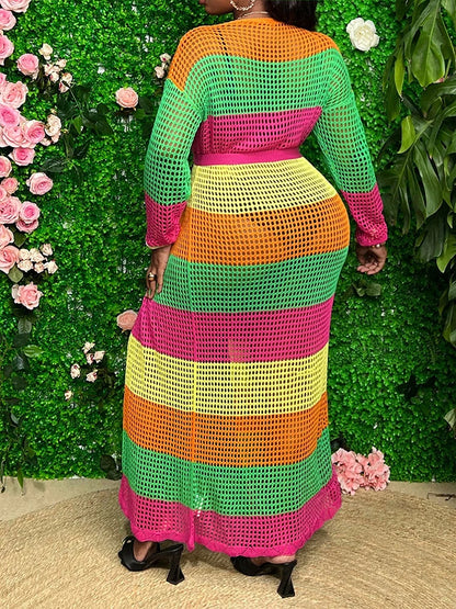 Color-Block Crochet Cardigan Beach Cover-Up