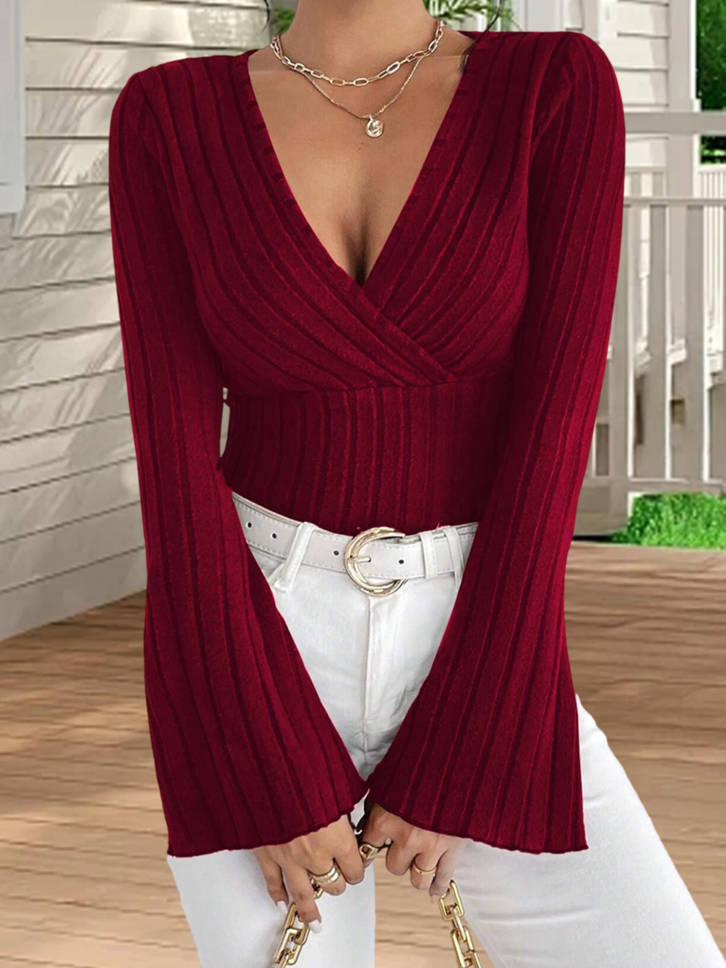 Stylish Women s  Fit Deep V Neck Blouse