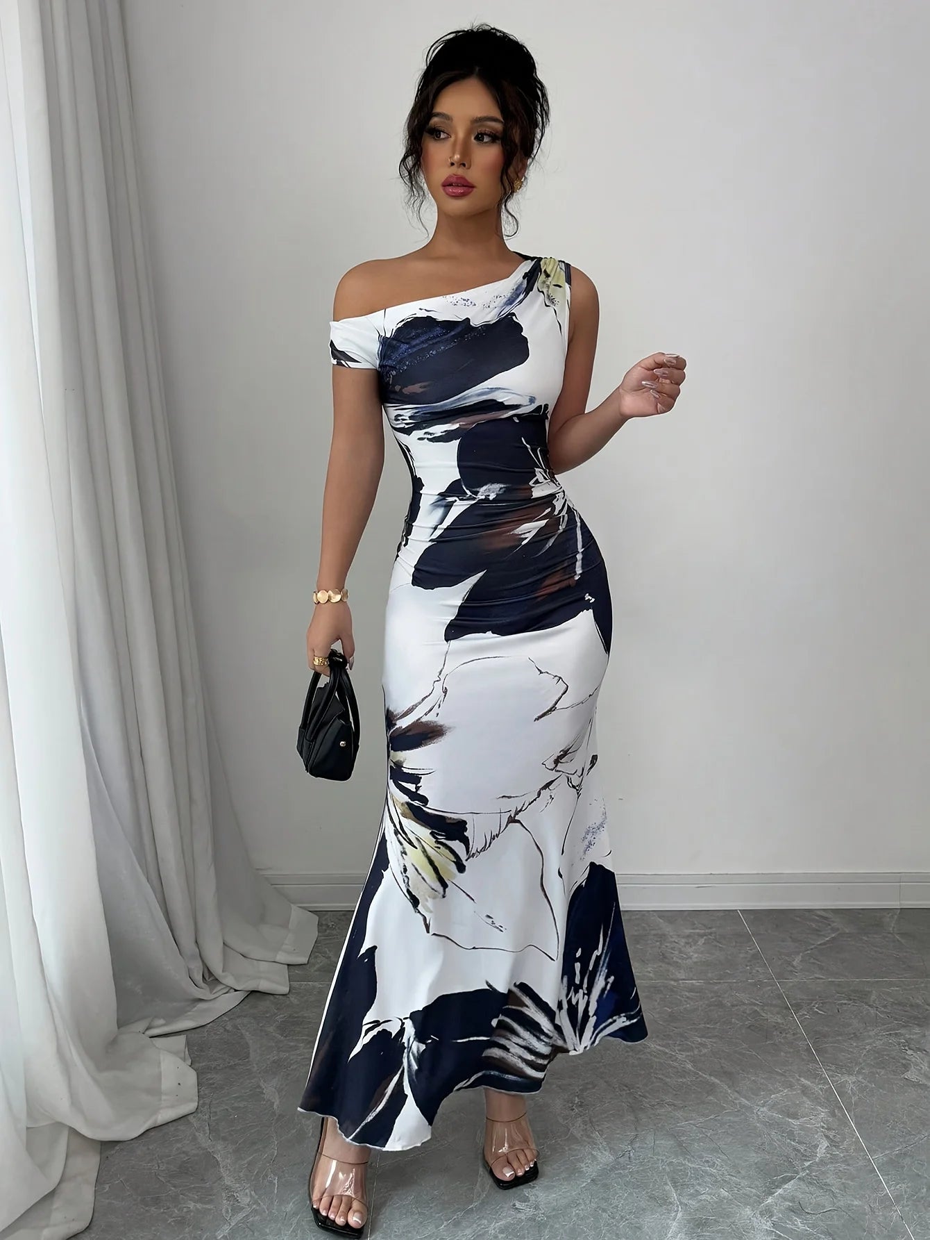 Elegant  Floral Print Asymmetrical Dress