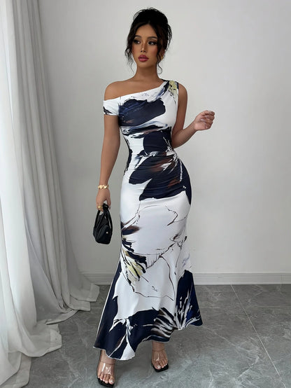 Elegant  Floral Print Asymmetrical Dress