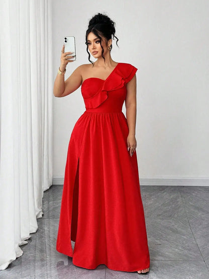 One-Shoulder Ruffle Maxi Dress
