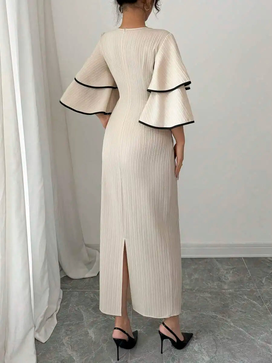 Cream Ribbed Midi Dress