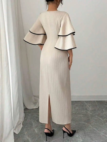 Cream Ribbed Midi Dress
