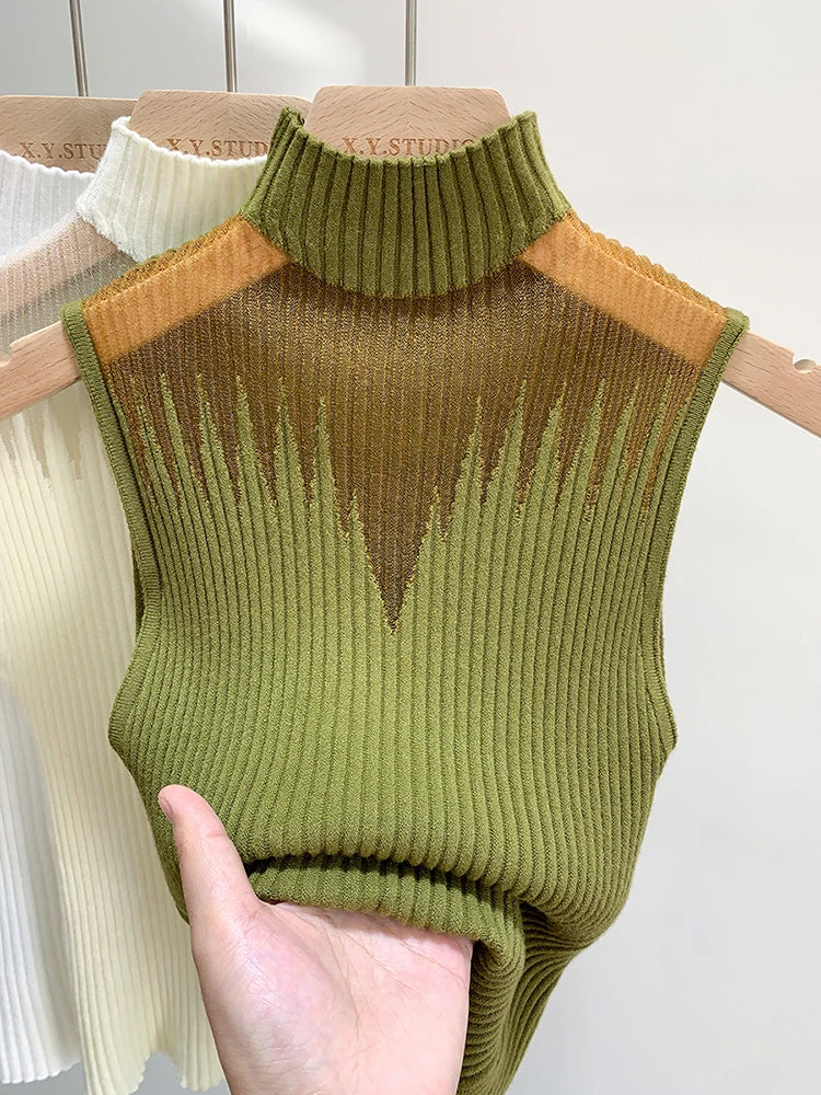 Mesh Knitted  Sleeveless Sweater