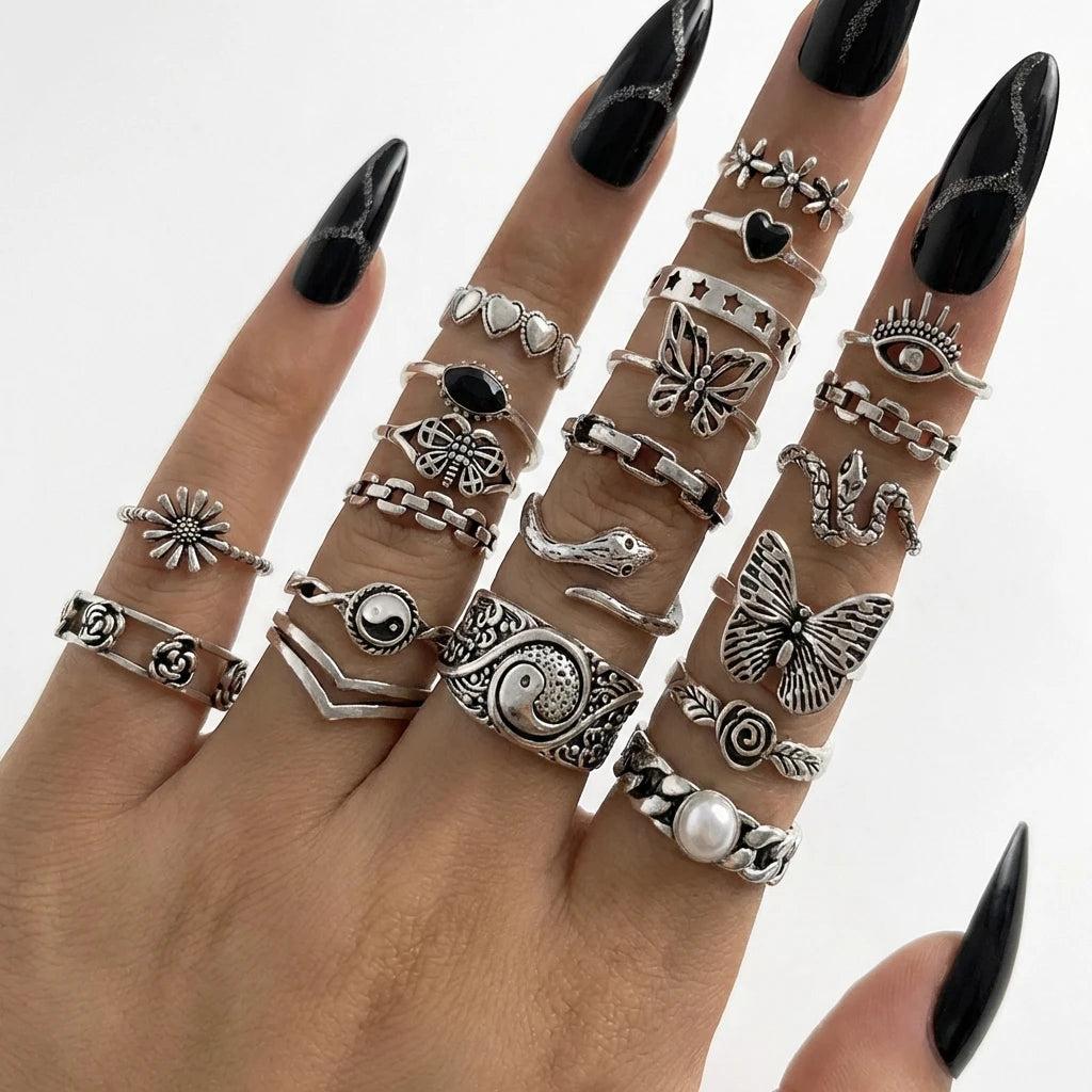 Dark Style Butterfly & Flower Rings,
