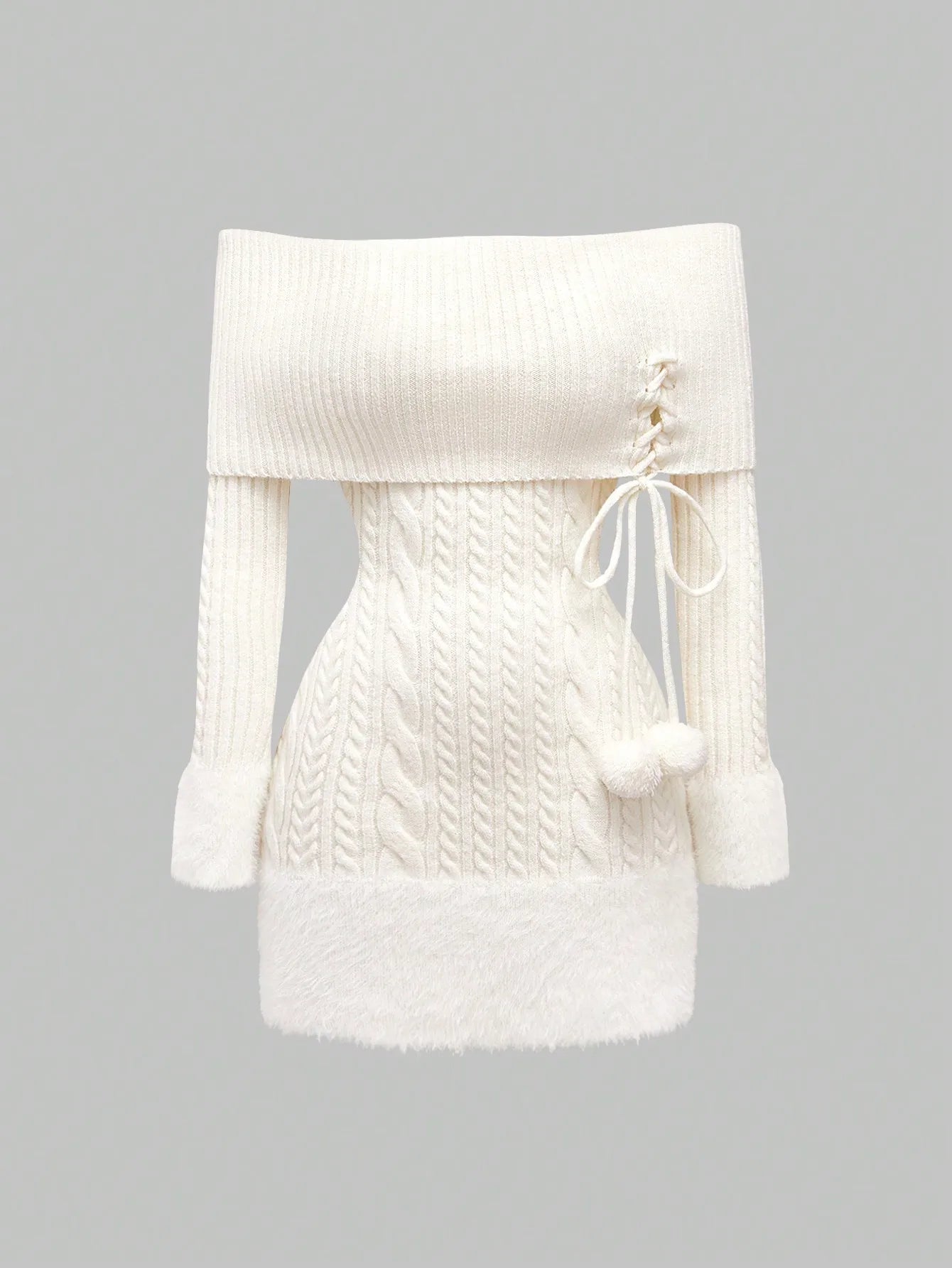 Kawaii Off Shoulder Fuzzy Sweater Dress