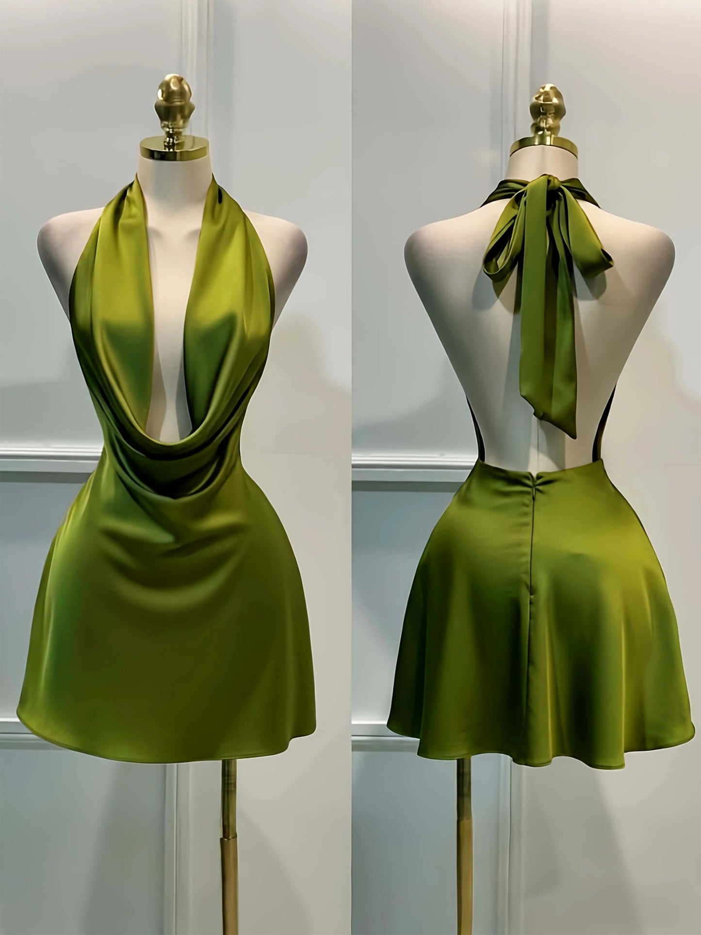 Elegant Satin, Open Back Fitted Midi Dress,