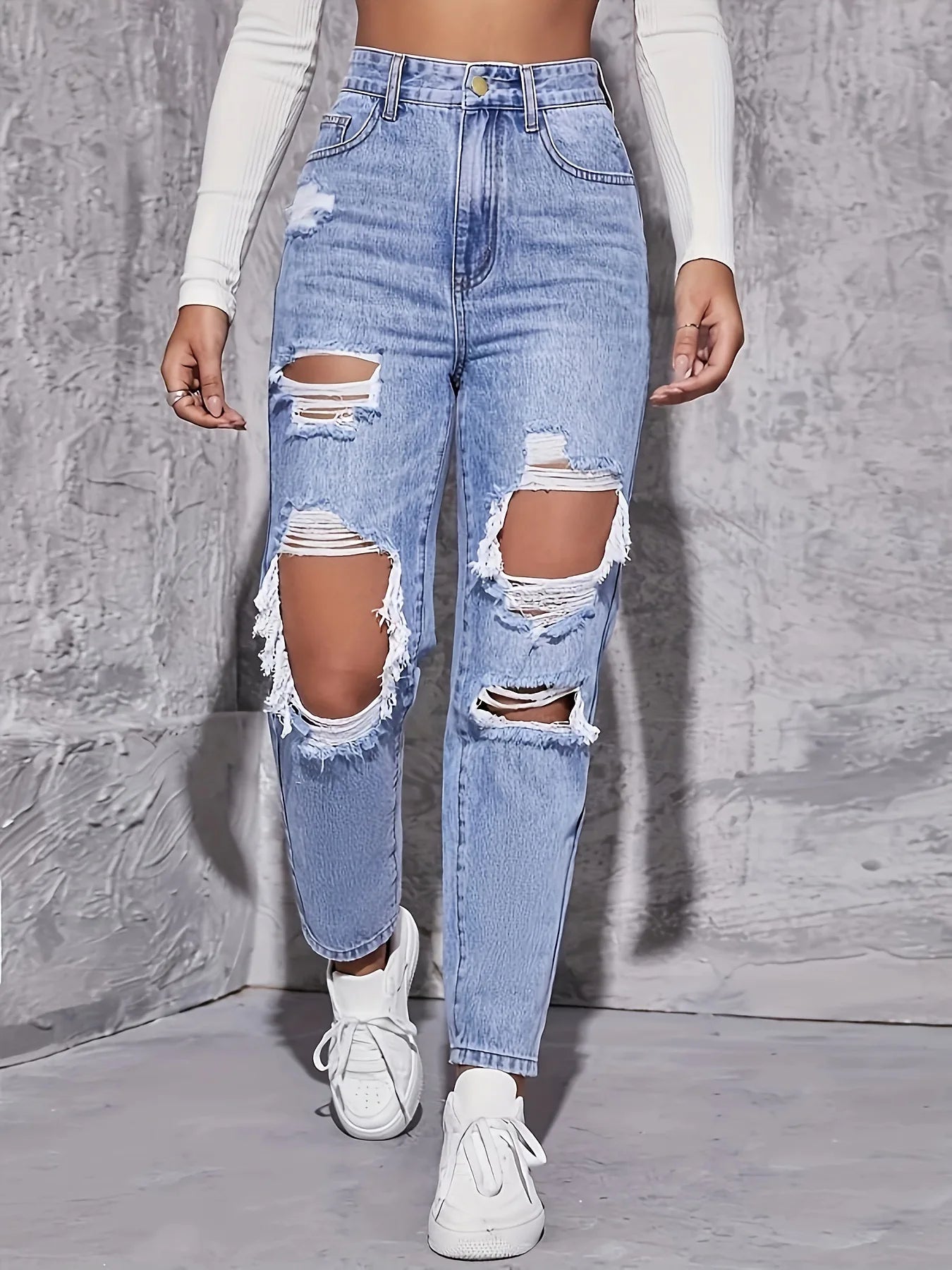 Denim Pants, High Waisted Straight Leg