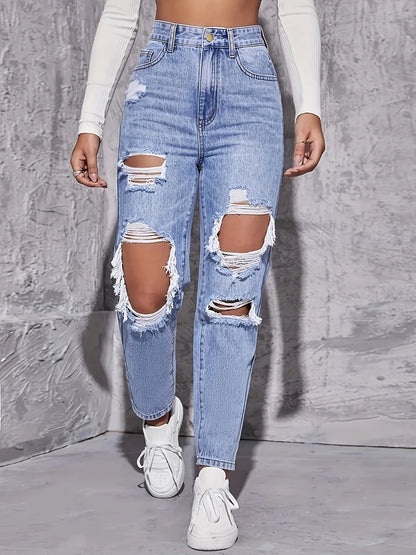 Denim Pants, High Waisted Straight Leg