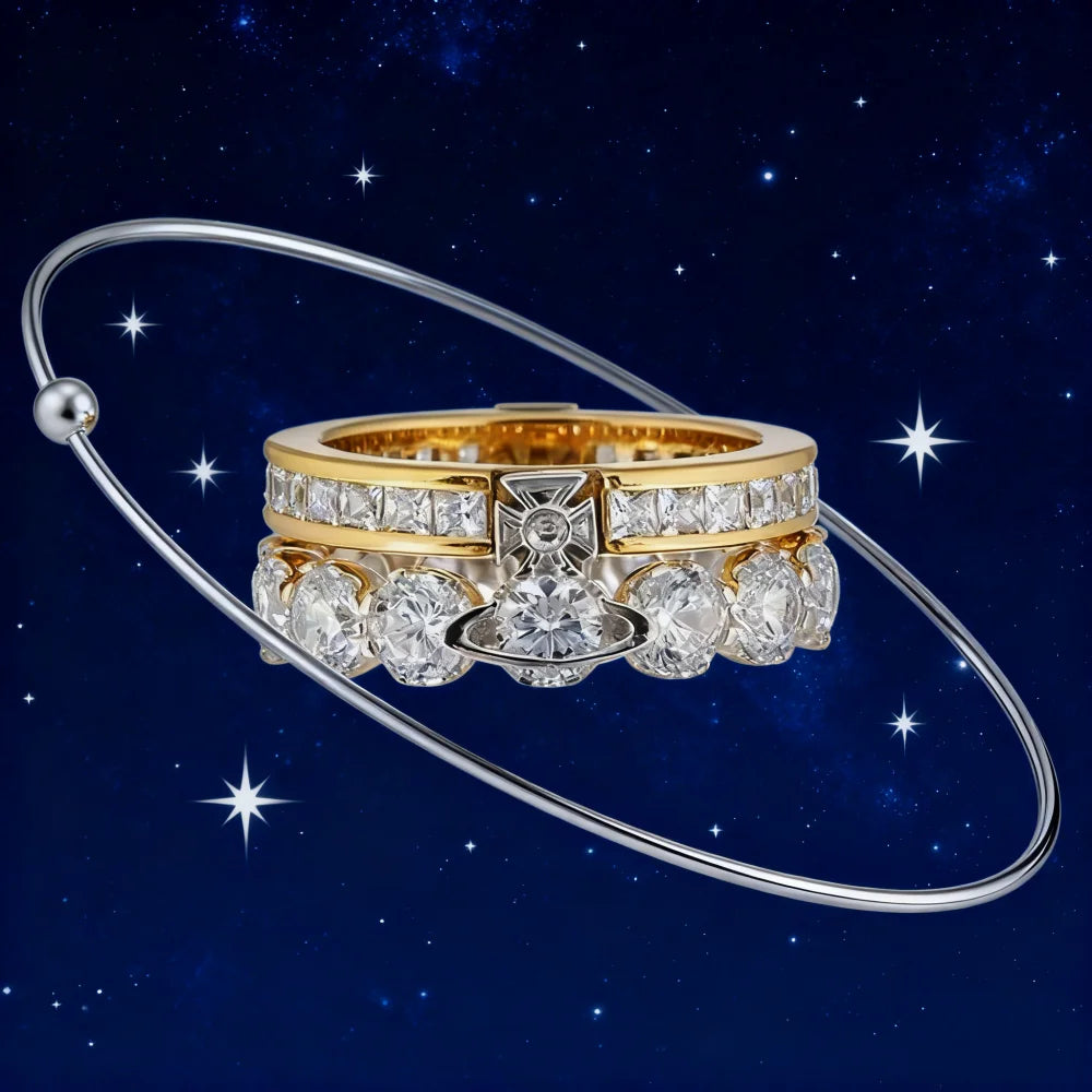 Sterling Silver Double-layer Diamond Saturn Ring