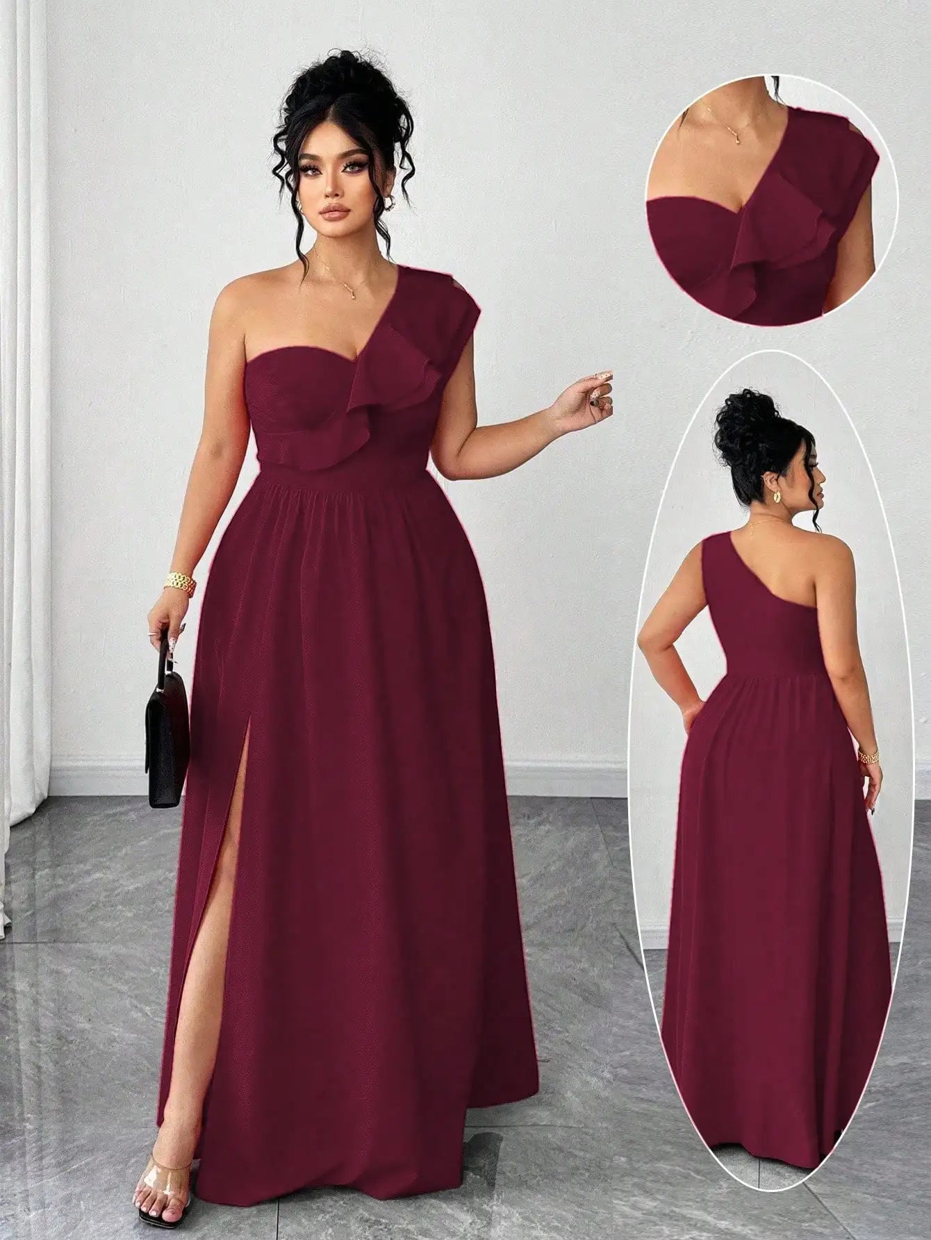 One-Shoulder Ruffle Maxi Dress