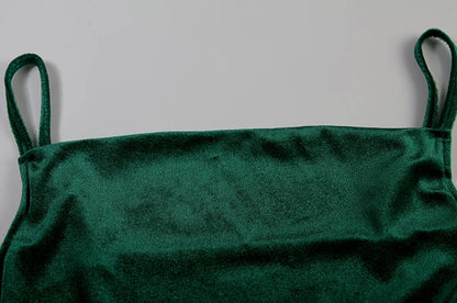 Velvet Swing Collar Sleeveless Slip Dress.