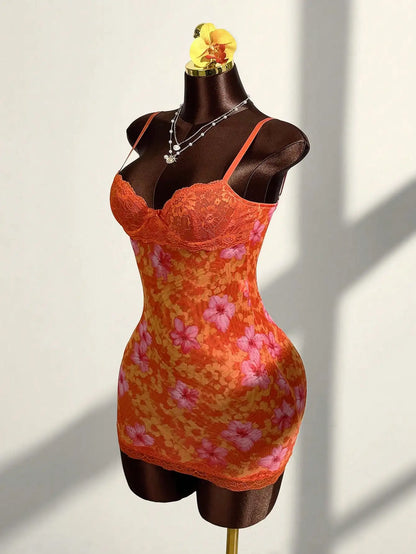 Floral Lace Mesh Bodycon Mini Dress