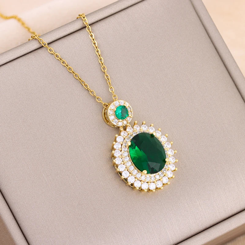 Green Zircon Crystal Pendant