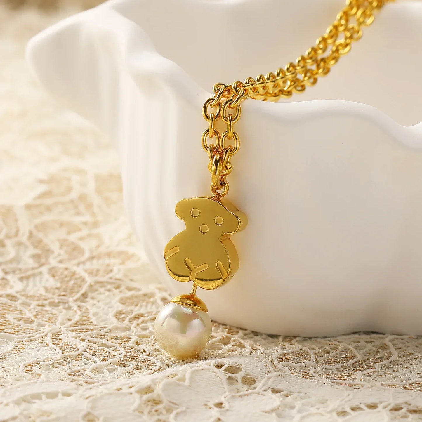 Bear Bracelet Stud Earrings Necklace Set,