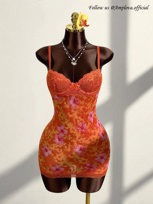 Floral Lace Mesh Bodycon Mini Dress