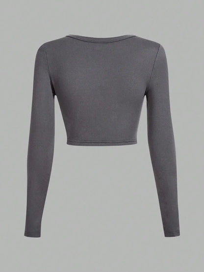 3-Pack Women's U-Neck Cropped Long Sleeve T-Shirts,