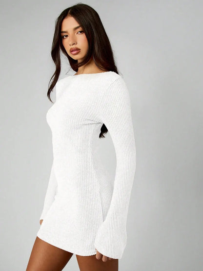 Ribbed Knit Long Sleeve Bodycon Mini Dress