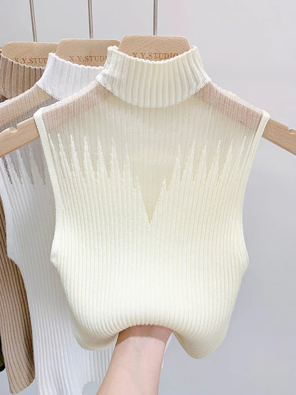 Mesh Knitted  Sleeveless Sweater