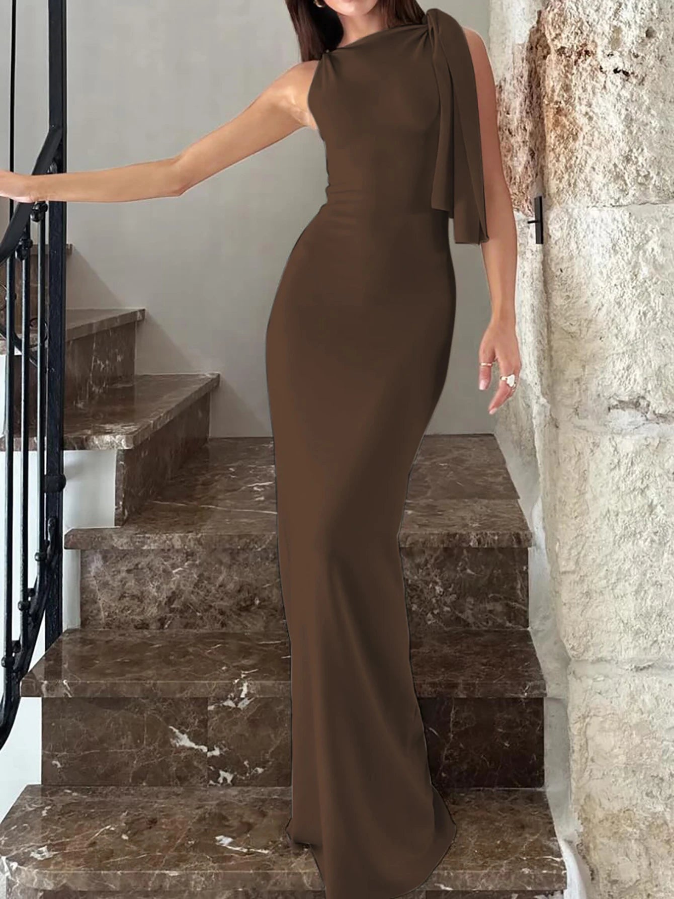 O Neck Sleeveless Patchwork Sexy Bodycon Maxi Dress