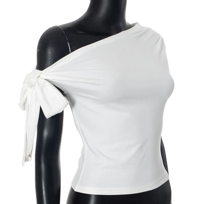Shrink Pleated One-Shoulder Crop Top