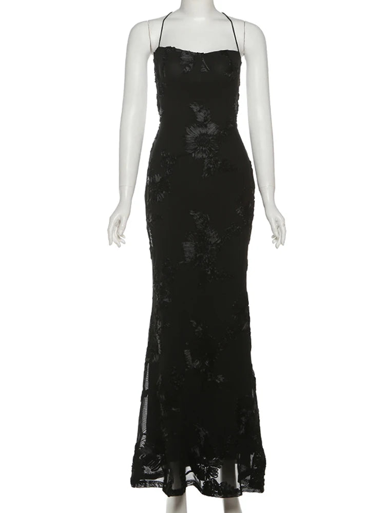 Elegant Flower Embroidery Maxi Dress