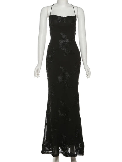 Elegant Flower Embroidery Maxi Dress