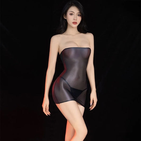 Sexy Oil Glossy Shin Sheer Micro Mini Dress