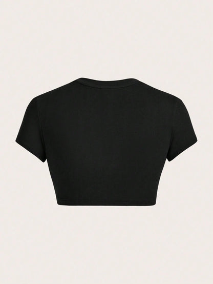 Black Crop Short Sleeve T-Shirt
