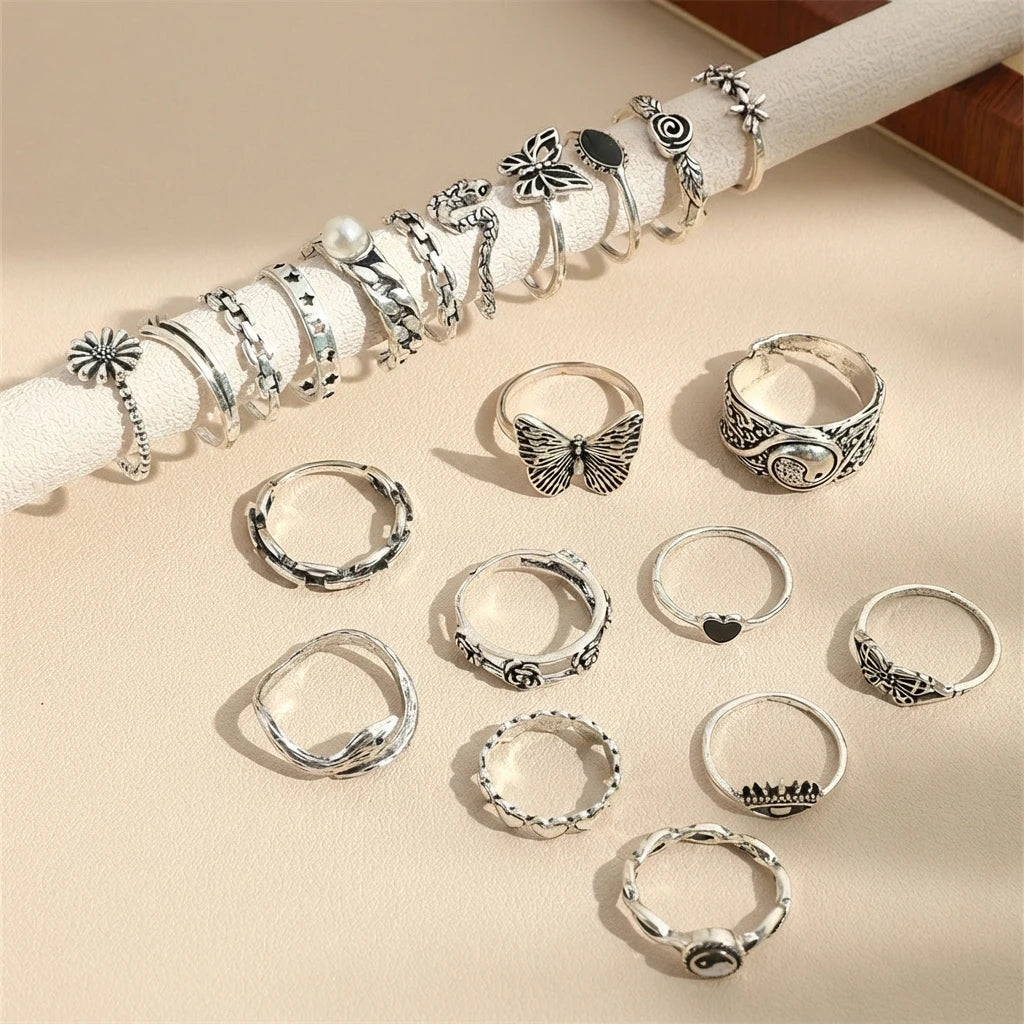 Dark Style Butterfly & Flower Rings,