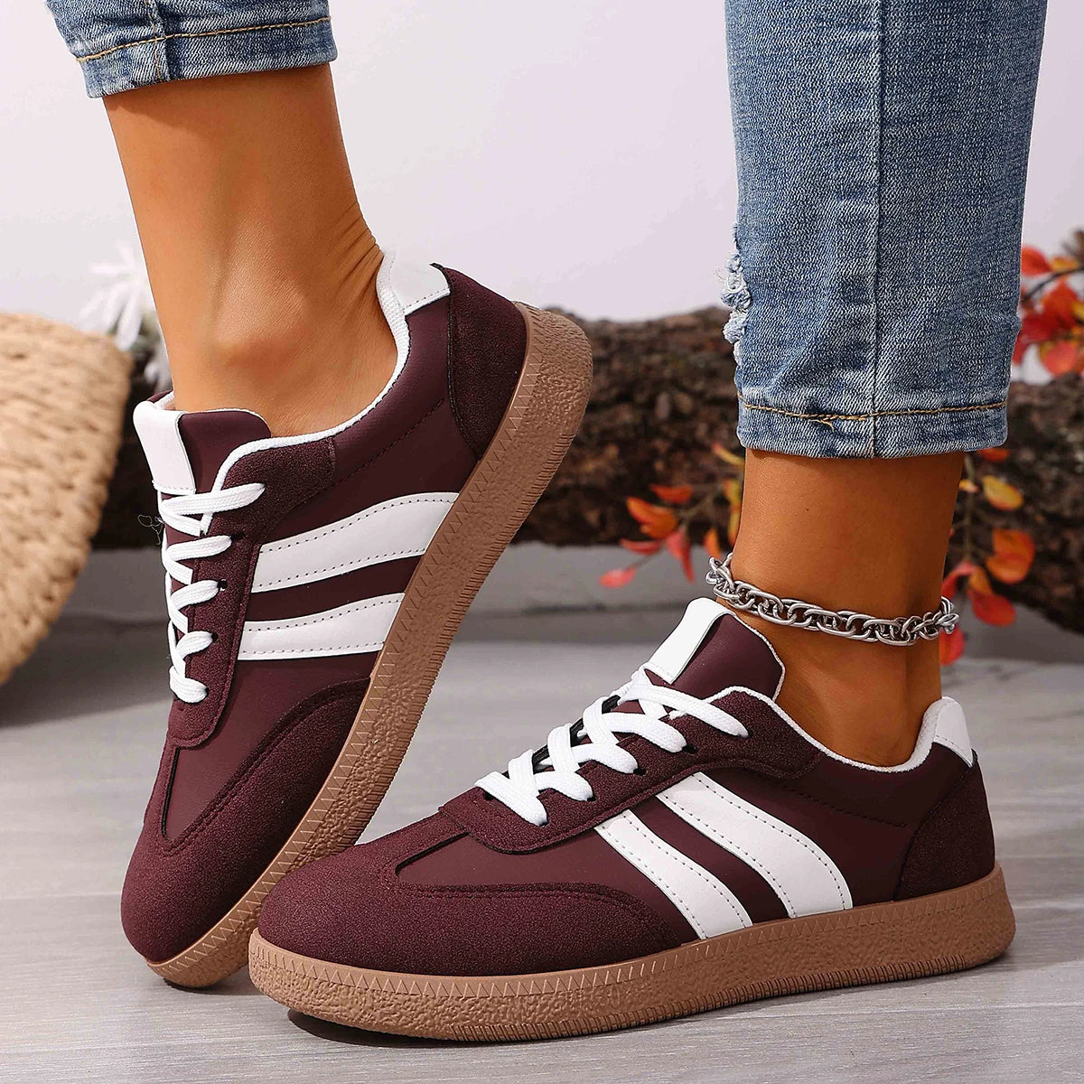 Women's Fashion Wine Red Flat Sneakers
