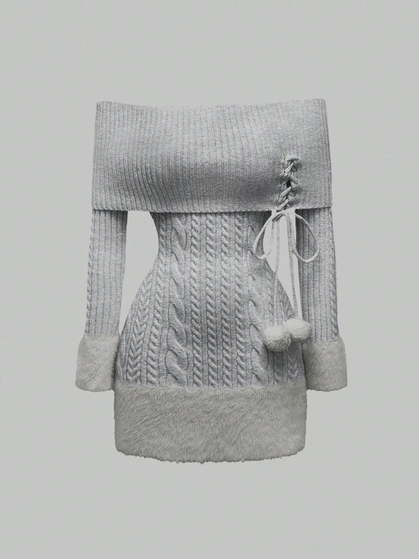 Kawaii Off Shoulder Fuzzy Sweater Dress