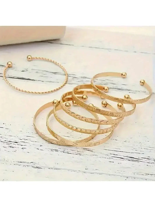 7-piece Metal Bead Decorative Bracelet