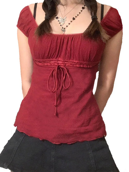 Sweet Lace Women Off Shoulder Tops