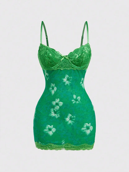 Floral Lace Mesh Bodycon Mini Dress