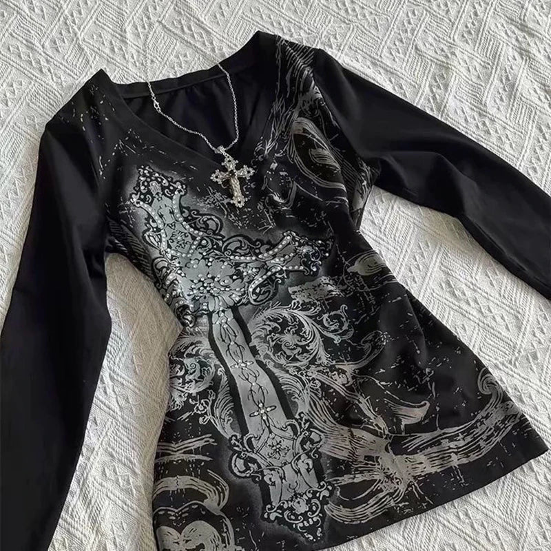 Vintage Punk T-Shirt Sexy  Gothic Slim Top